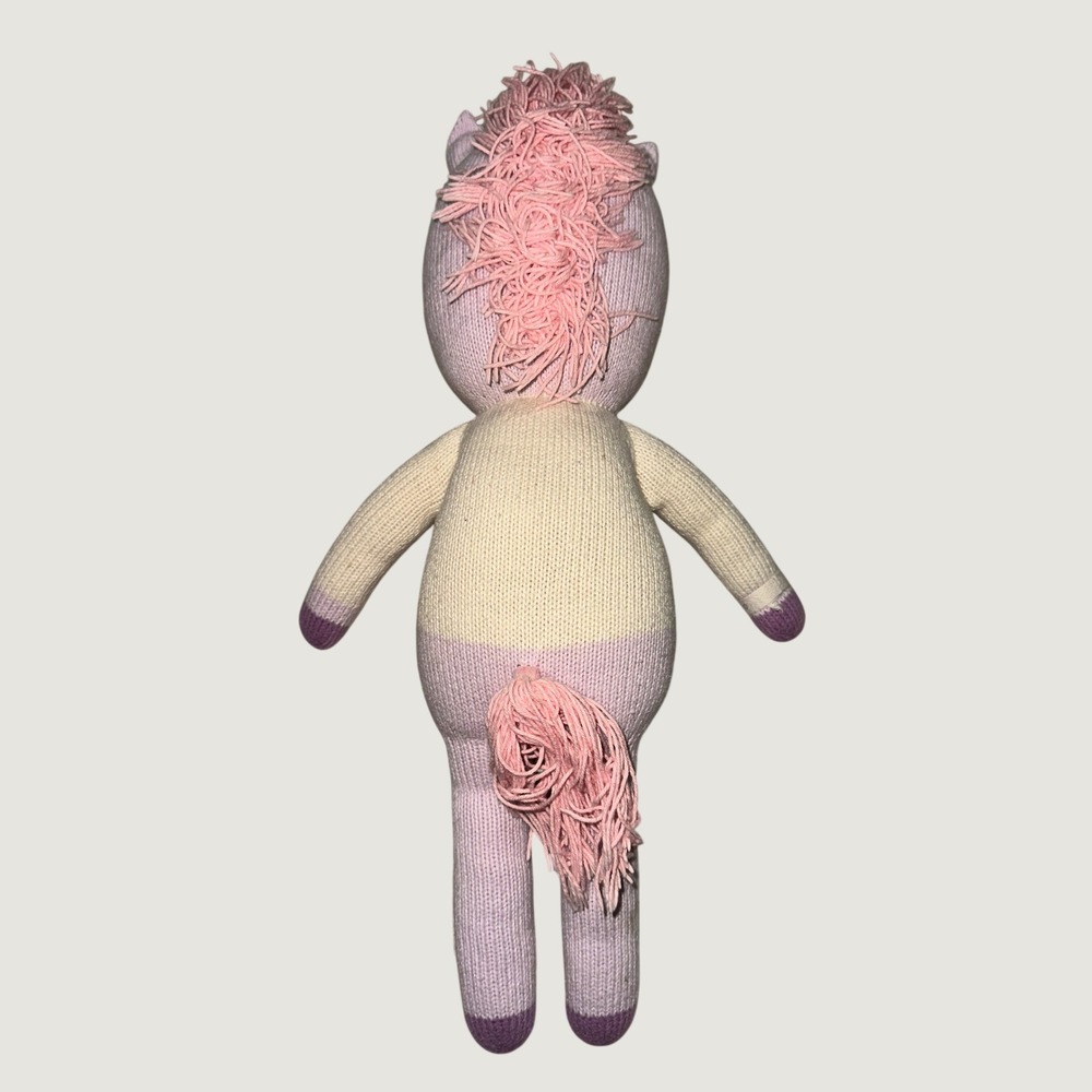Cuddle + Kind Zoe the Unicorn Hand Knit Plush Doll Rainbow Pink Gold Horn - Picture 2 of 6